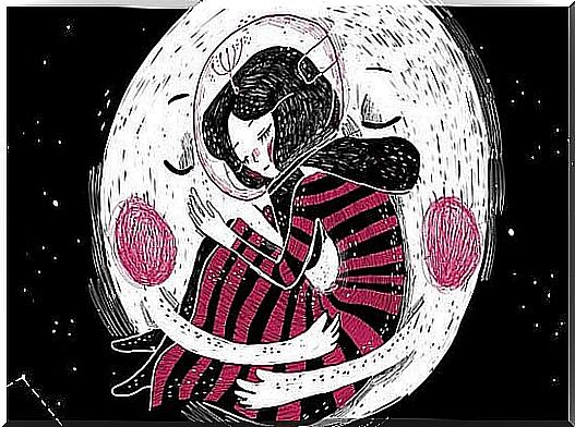 Woman is embraced by the moon