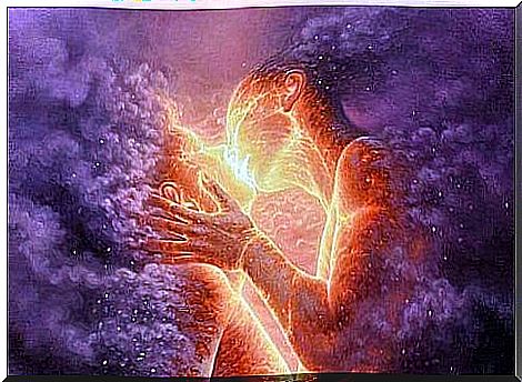 Couple in flames kissing