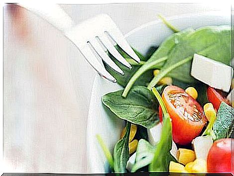 Salad and fork.