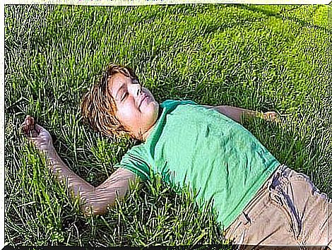 boy lying in the grass