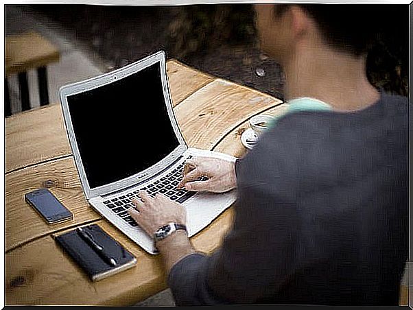 person on the computer